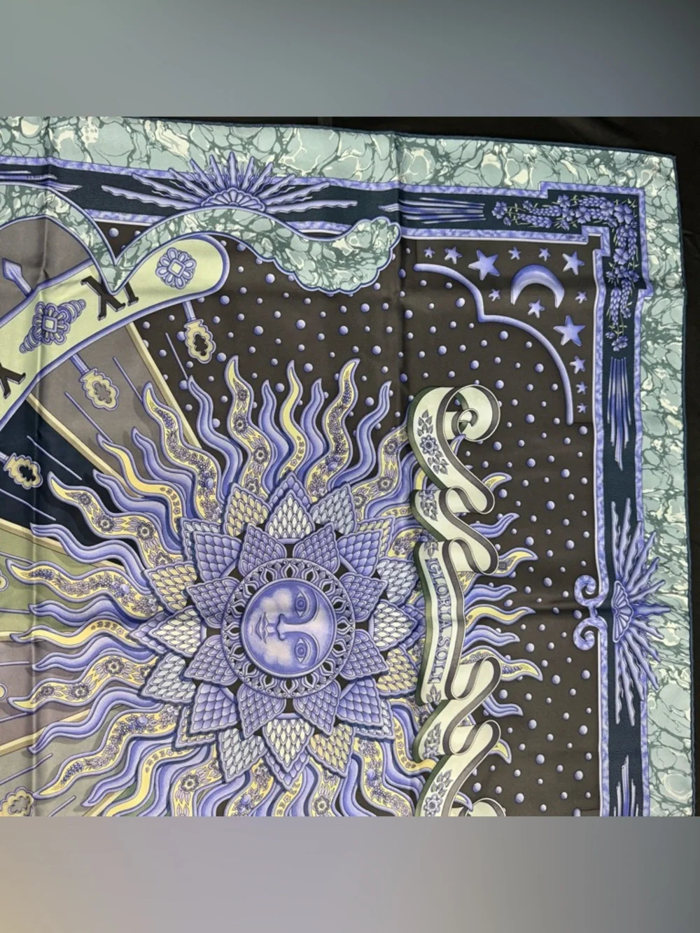 Hermes Silk Scarf Gloria Soli Purple Blue Grey Sun Moon Stars Solar Astrology - Picture 4 of 12